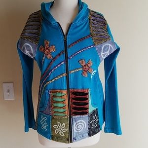 Rising International Teal Boho Hoodie size Medium